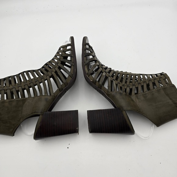 NineWest Womens 10 Hangtuff Olive Green Gladiator Woven OpenToe High Heel Bootie - Picture 5 of 14